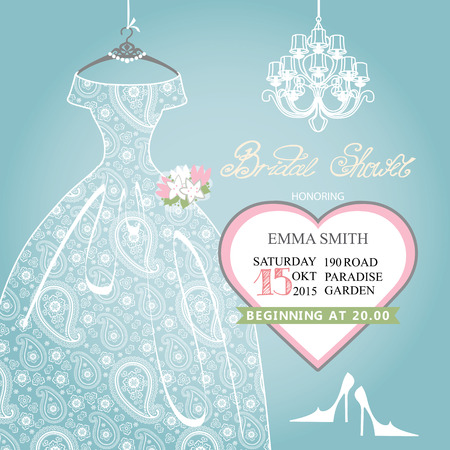 Bridal shower invitation.Wedding lace dress on hangerのイラスト素材