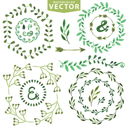 Watercolor wreath set.Vintage floral laurelsのイラスト素材