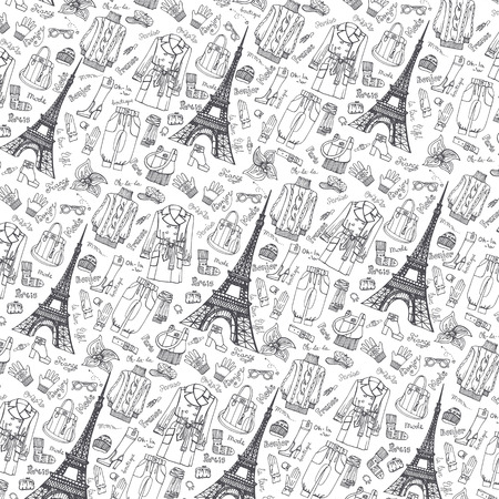 Paris Fashion.Clothing pattern background.Doodle sketchyのイラスト素材