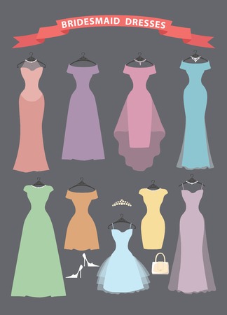 Set of bridesmaid dresses hang on ribbonsのイラスト素材