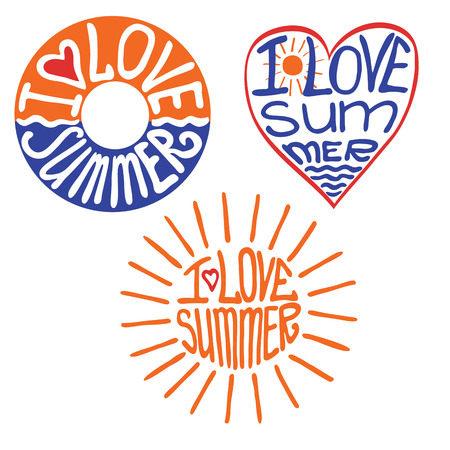 Lifebuoy,heart,sun in words I love summerのイラスト素材