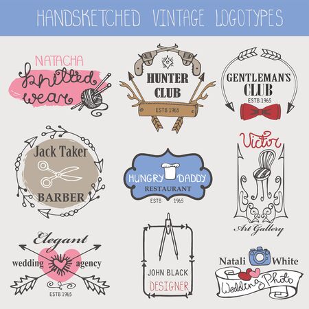 Vintage  set.Doodle hand sketchyのイラスト素材
