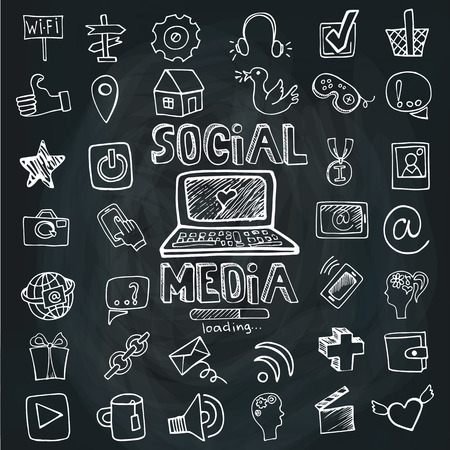 Social Media Word and Icon set.Doodle sketchy Chalkboardのイラスト素材