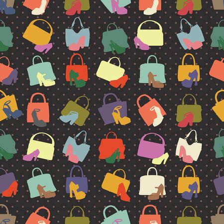 Silhouettes of handbag,shoes. Seamless patternのイラスト素材