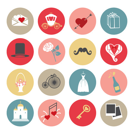 Cute Flat wedding icons set for web and mobileのイラスト素材