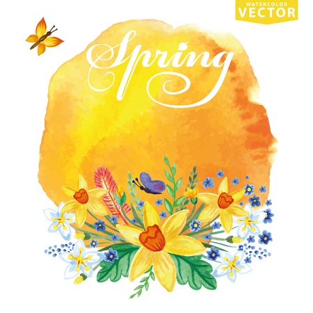 Watercolor floral bouquet,stein.Spring cardのイラスト素材