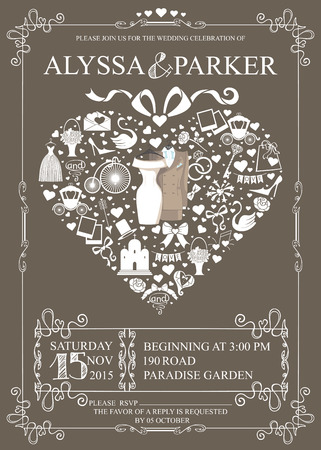 Wedding invitation with heart composition.Wedding clothesのイラスト素材