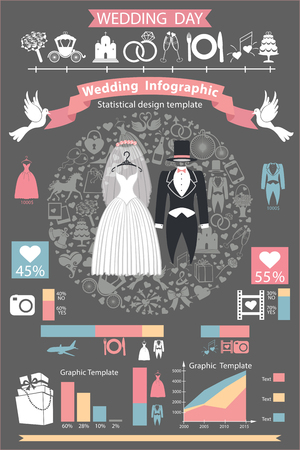 Wedding infographics set.Retro wedding clothing,icons,diagrammのイラスト素材