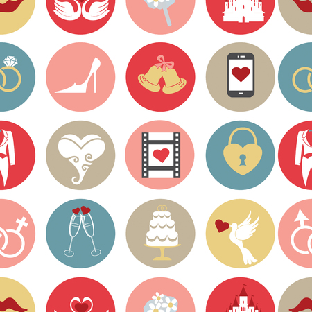 Cute flat wedding icons in seamless patternのイラスト素材