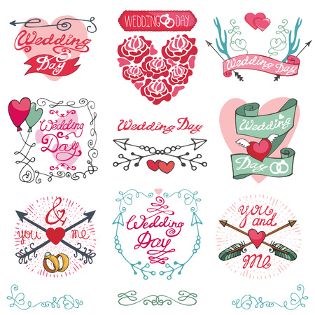 Wedding emblems set.Invitations,Labels,decor element kitのイラスト素材