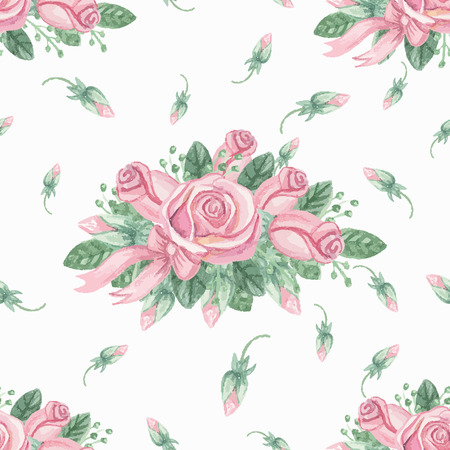 Watercolor pink roses group seamless pattern.Budsのイラスト素材