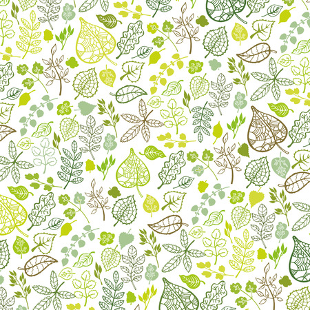 Green branches,leaves  pattern,ornament.Isolated leaf silhouette.Outline Vector illustration.Stylized spring or summer decor,background backdrop,fabric,wallpaperのイラスト素材
