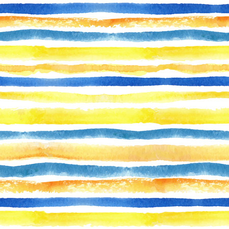 Watercolor seamless pattern border. Yellow, orange,blue  horizontal strips.Sun ray,summer,sea wave Hand drawing painting background Backdrop,fabric or Wallpaper.Vector.Travel, vacation design.のイラスト素材