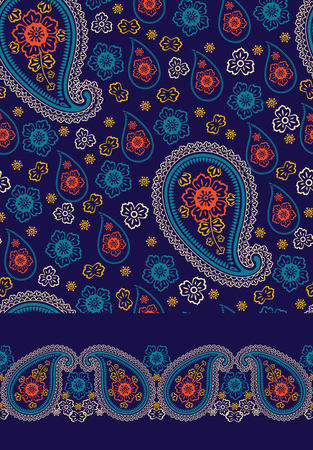 Paisley Turkish cucumbers.Seamless ornament and border for fabrics, Wallpaper, background.Oriental motif.  Vector illustration,backgroundのイラスト素材