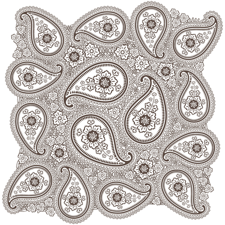 Paisley ornament or background,Vintage lace .Decorative element . Imitation handmade,openwork element.Orient traditional ornament. Turkish and  Indian motif. Vector illustration,vintage.のイラスト素材