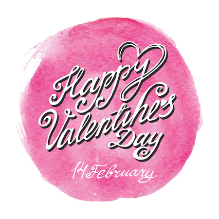 Valentines day lettering card background.Watercolor splash,handwriting title,text.Vector balentine day card.Artistic painted texture.Illustrationのイラスト素材