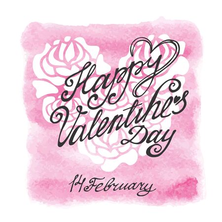 Valentines day lettering card background.Watercolor splash,handwriting title,text.Vector balentine day card.Artistic painted texture.Illustration,square pink textureのイラスト素材