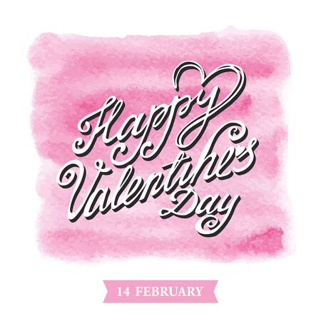 Valentines day lettering card background.Watercolor splash,handwriting title,text.Vector balentine day card.Artistic painted texture.Illustration,square pink textureのイラスト素材