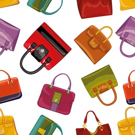 Fashiona handbags seamless pattern.Vector Fashion illustration,vector.Colorful  background,fabric and  Wallpaper, wrapping paper,web ornament and backdrop.Retro style.のイラスト素材