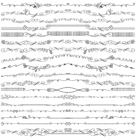 Doodles seamless border,pattern,brushes and florish decor set.For design templates,invitations and menu.Vintage Hand drawing .For weddings,Valentines day,holidays and birthday.Vectorのイラスト素材