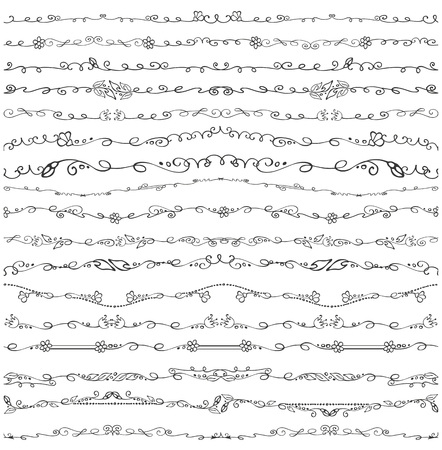 Doodles seamless border,pattern,brushes and florish decor set.For design templates,invitations and menu.Vintage Hand drawing.For weddings,Valentines day,holidays,birthday.Vectorのイラスト素材