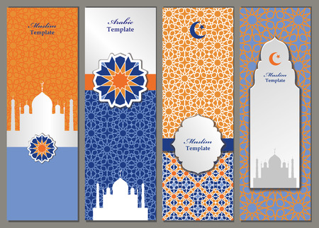 Arabic,islam,muslim cards,pattern templates,vector banners set.Oriental style for brochure, presentation and business blank.Ornamentsl background with labels,mosque mandala decoration.のイラスト素材