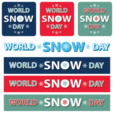 World snow day title headline set.Simple flat banner,card,poster.Winter international sport day.Vector.flat styleのイラスト素材