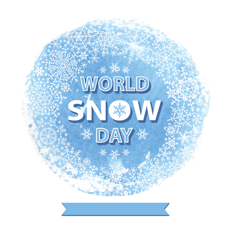 World snow day title with Snowflake circle wreath frame background,Watercolor blue splash.Winter elements.Christmas,new year holiday Vector.Shape Design template,poster.International sports artistic vectorのイラスト素材