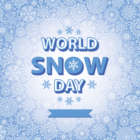 World snow day title with Snowflake pattern,ornament background,Winter elements.Christmas,new year holiday decor.Vector Shape,crystal stars.Design template,poster.International sports  day vectorのイラスト素材