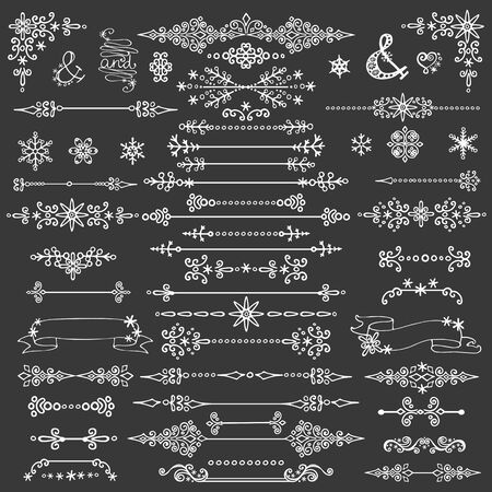 Christmas borders decoration ,text dividers .Winter,New year season isolated decor elements.Vector ,wedding  illustration.Holiday decoration,ornate swirling object with snowflakes.Valentine dayのイラスト素材