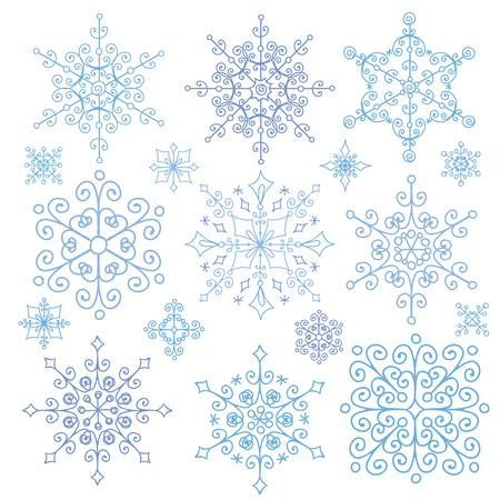 Snowflake big set,Silhouette icon,Winter elements.Christmas,new year holiday decor.Round shape,ornate lace crystal Vector.Vintage Doodles,ornate isolated shapes,and rosettes.のイラスト素材