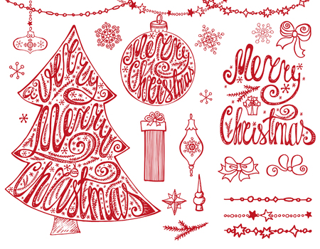 Christmas tree balls and letteringのイラスト素材