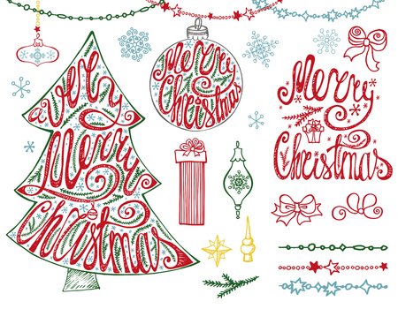 Christmas tree balls and letteringのイラスト素材