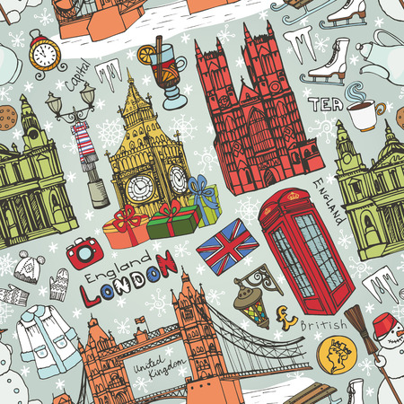 Winter London landmark symbolsのイラスト素材