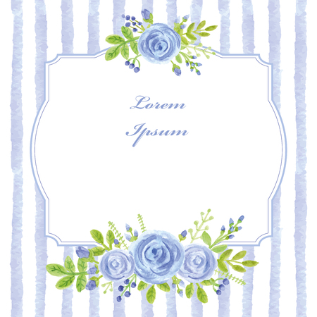 Vintage card.Watercolor blue rose,strips,labelのイラスト素材