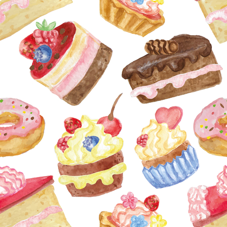 Watercolor sweet cakes seamless patternのイラスト素材