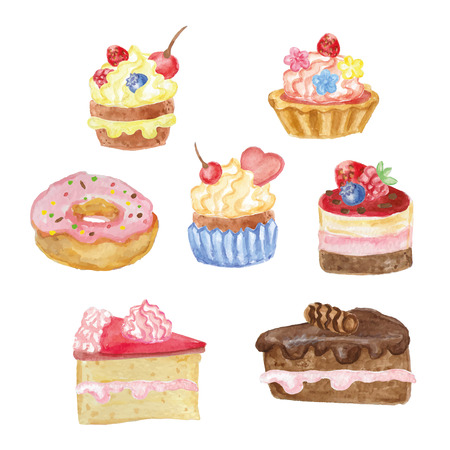 Watercolor sweet cakes setのイラスト素材