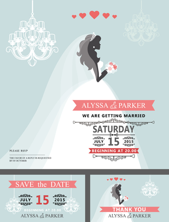 Wedding Bridal shower invitation.Cartoon bride,chandelierのイラスト素材