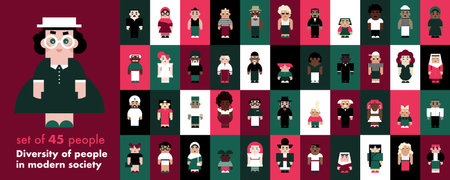 vector set of multicultural society and social diversity of peopleのイラスト素材