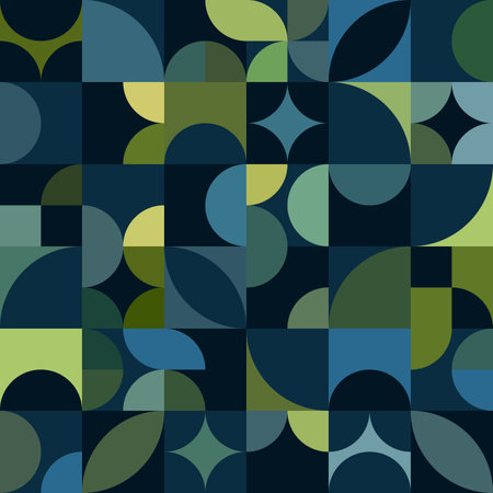 vector seamless pattern in Bauhaus style in blue-green paletteのイラスト素材