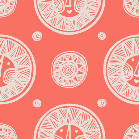 seamless vector fun pattern with hand-drawn suns on a pink background