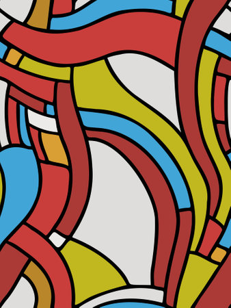 Seamless vector abstract pattern with stripes in white, red, blue, green and beige colorsのイラスト素材