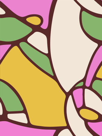 vector seamless abstract pattern with purple outline in white, pink, yellow and green colorsのイラスト素材