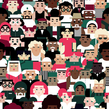 Vector seamless pattern with people of different cultures, races, body types and agesのイラスト素材