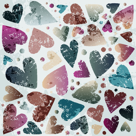 Rustic Grunge Heart Set with Rough Textured Edges and Gradient Colours for Handmade Lookのイラスト素材