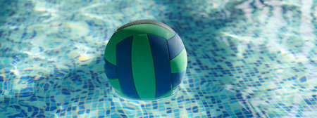 Photography of the swimming pool. Area to play in the water. Water polo ball is lying on the water...