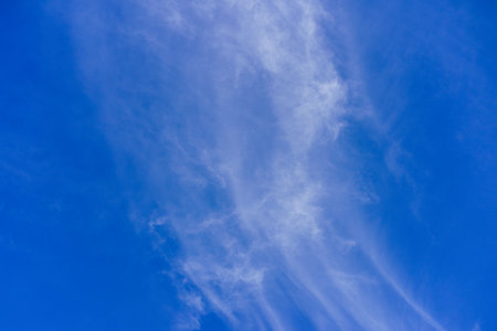 Photography of blue spring sky with light white clouds. Concepts of the beauty in nature, freedom...
