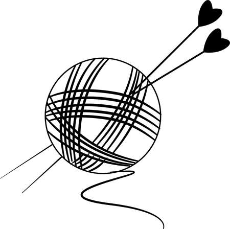 Ball of thread black and white graphic with knitting needlesのイラスト素材