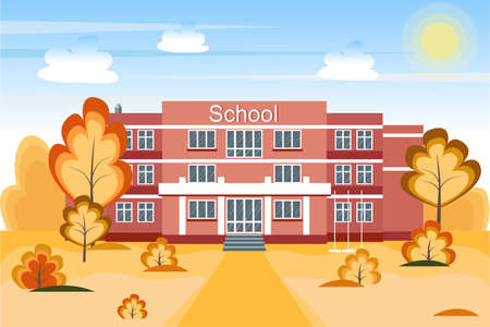 School building. Back to school concept, cute colorful illustration in flat styleのイラスト素材