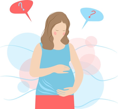 Pregnant woman illustration in flat style. Boy or girl. circle background.のイラスト素材